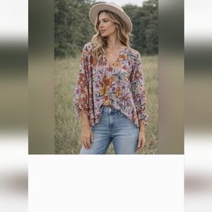 Floral V-Neck Blouse - Multicolor